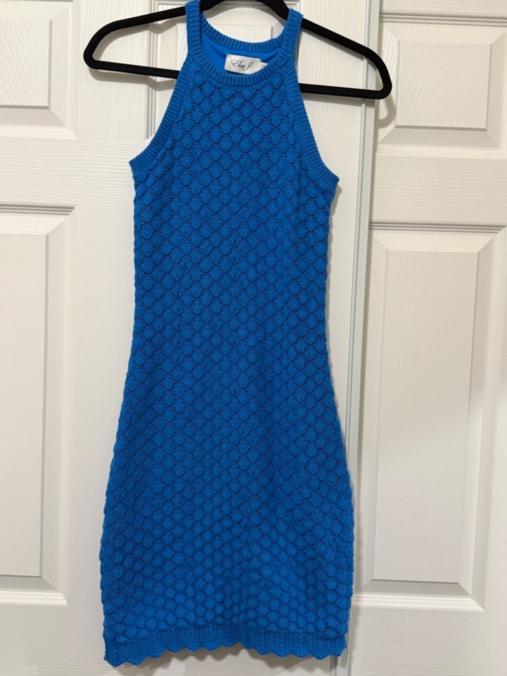 Eliza J Blue Textured Knit Halter Dress